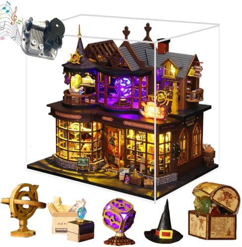 DIY Miniature House Kit,Tiny House Kit with Musical Movements 3D Wooden Dollhouse Miniature Kit for Adults,Wooden Crafts Miniatures Architectural Model House Kits Birthday Home Decor (With Dust Cover) by TOPBSFARNY