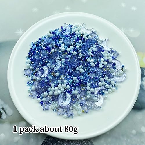 Assorted Glass Beads for Jewelry Making Multi Size Colors Glass Star Moon Seed Pearl Spacer Beads for Bracelets Necklace Earring Making(White Blue) - Image 2