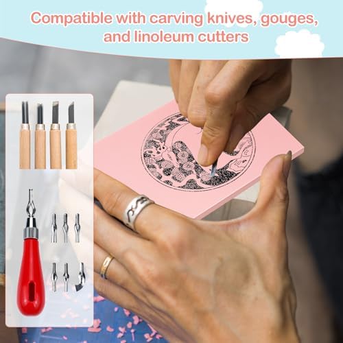 Frienda 50 Pack Rubber Carving Blocks 4 x 6 Inch, Rubber Stamp Carving Blocks for Printmaking, Printing, DIY Craft Project, Soft Block Stamp for Beginners and Professional(Pink) - Image 4