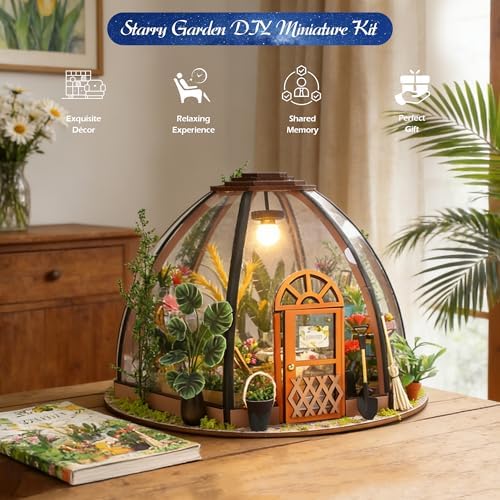 DIY Miniature House Kit, DIY Book Nook with LED Light | 3D Puzzles for Adults and Teens, Tiny Greenhouse Building Kits for Bookshelf Decor, Relaxing Gift for Craft Lovers | Starry Garden - Image 2