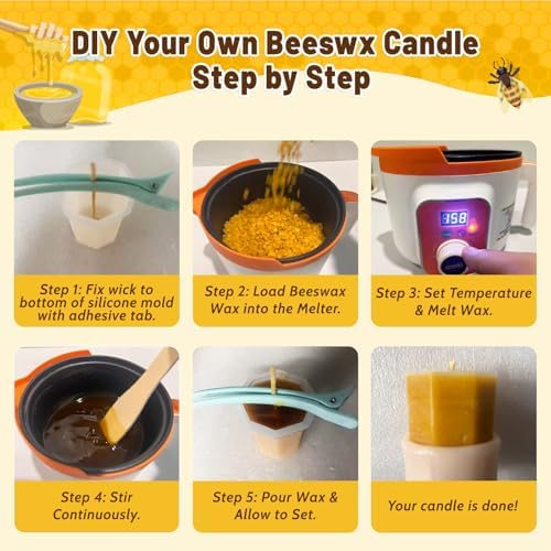 Beeswax Candle Making Kit, 2LB Organic Beeswax Pellets with Wax Melter - Image 6