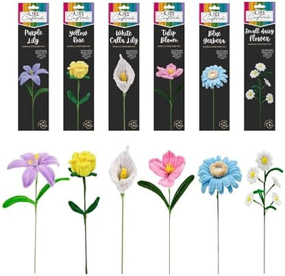 WeVeel Chenille Stem Flower Craft Kit for Adults – Create 6 Colorful Blooms (Lily, Rose, Calla Lily, Tulip, Gerbera & Daisy) – Relaxing DIY Arts & Crafts Kit with All Supplies by WeVeel