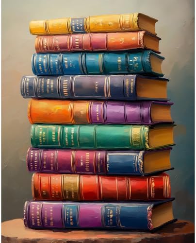 Natuyalo Paint by Numbers for Adults, Stacked Books Paint by Numbers Kit on Canvas for Beginners, Number Painting Set Art Craft Supplies, 3 Paintbrushes and Acrylic Paint 16x20 inch by Natuyalo