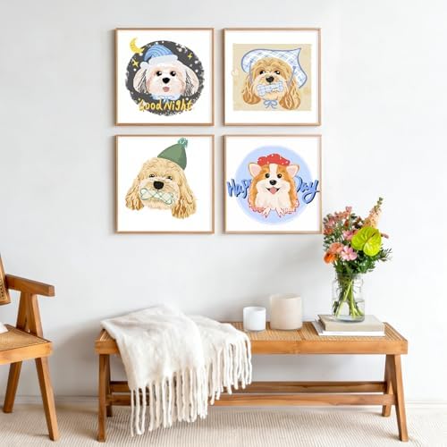 4 Pack Framed Paint by Numbers Kit for Adults Beginner with Wooden Easel, Funny Dog Easy Paint by Numbers with Frame, DIY Cute Animal Number Painting for Adults Canvas for Home Decor Gift 10x10 Inch - Image 2
