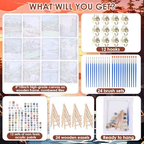 RoundFunny 12 Set Paint by Numbers Kit for Adults Landscape Painting 8x10 - Image 2