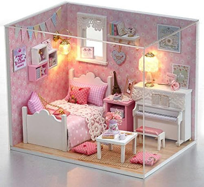 DIY Miniature Dollhouse Kits - Wooden Mini Model House with LED Lights, Tiny Furniture & Accessories – Craft Building Kits for Teens & Adults -Sunshine Princess by ESTUSR