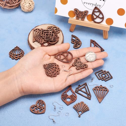 Elecrelive Walnut Wood Dangle Earring Making Kit 20Pcs Filigree Cutouts Wood Charms for DIY Bohemian Jewelry Craft Making - Image 6
