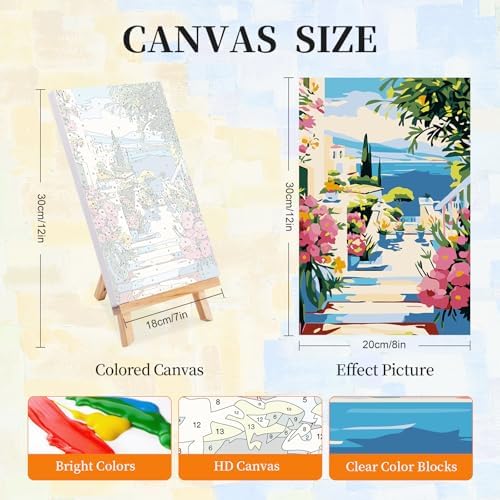 4 Pack Paint by Numbers Kit for Adults with Frame, Seaside Town Landscape - Image 2