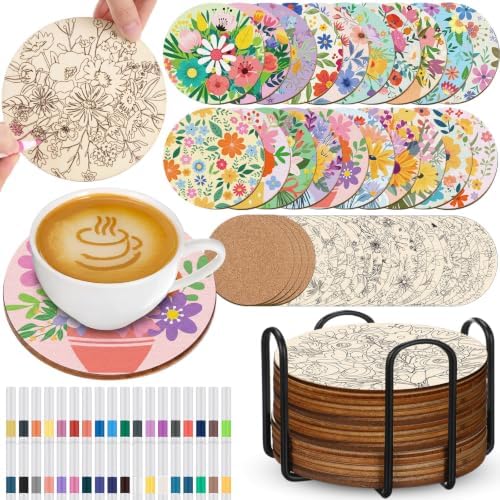 Reallnaive 77 Pcs Wooden Coasters Paint Kit, Flower by Reallnaive