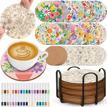 Reallnaive 77 Pcs Wooden Coasters Paint Kit, Flower by Reallnaive
