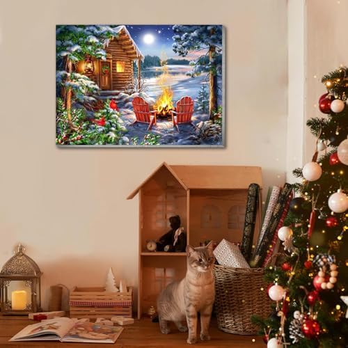 4 Pack Christmas Paint by Numbers Kit for Adults with Framed,Snowman Truck Candle Christmas Tree Paint by Number with Wooden Easel DIY Winter Bonfire Landscape Adult Paint by Number Kits10X12-10x10in - Image 2