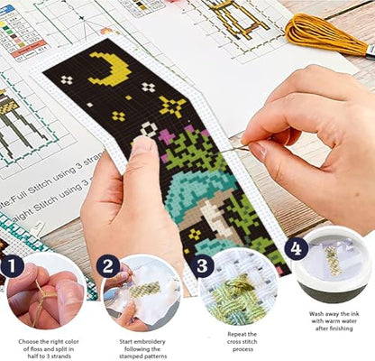 ACRNIGHEET 6PCS Cross Stitch Bookmark Kits Mushroom Pattern Stamped Cross Stitch Kits for Beginners Adults DIY Stamped Embroidery Bookmarks with Instructions Hand Embroidery Craft Gift - Image 4