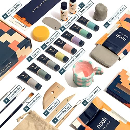 noah Pottery Kit for Beginners - Set Includes Air Dry Clay, Clay Tools and Acrylic Paints - Crafts for Adults (White Clay/Pastel Paint) - Image 2