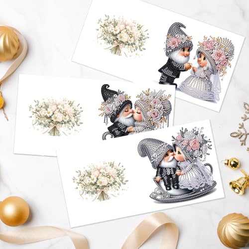 AiYuanzsh Set of 6 Gnome Diamond Painting Greeting Cards – 5D DIY Craft Kits for Handmade Bride and Groom Cards, Perfect for Wedding Gifts and Anniversaries - Image 5