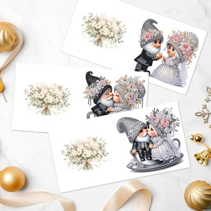 AiYuanzsh Set of 6 Gnome Diamond Painting Greeting Cards – 5D DIY Craft Kits for Handmade Bride and Groom Cards, Perfect for Wedding Gifts and Anniversaries - Image 5