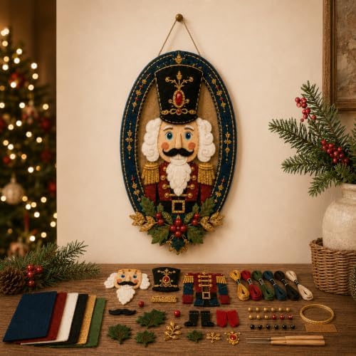 DIY Felt Santa Head Wall Decor Kit, Hanging Christmas Ornament, Fabric by Unknown