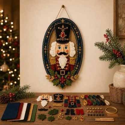 DIY Felt Santa Head Wall Decor Kit, Hanging Christmas Ornament, Fabric by Unknown