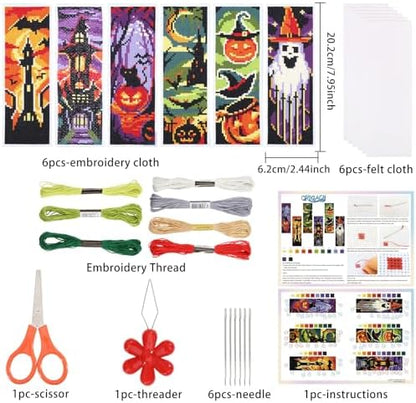 ORIGACH 6 Set Halloween Cross Stitch Bookmark Kit for Beginner - Image 2