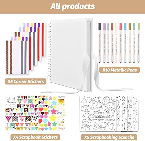 GOTIDEAL 12 x 12 Inch Scrapbook Album with 10 Metallic Markers, White - Image 2