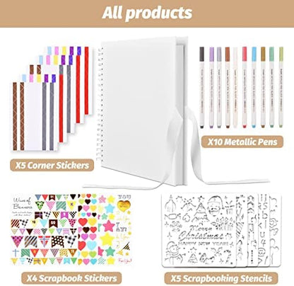 GOTIDEAL 12 x 12 Inch Scrapbook Album with 10 Metallic Markers, White - Image 2
