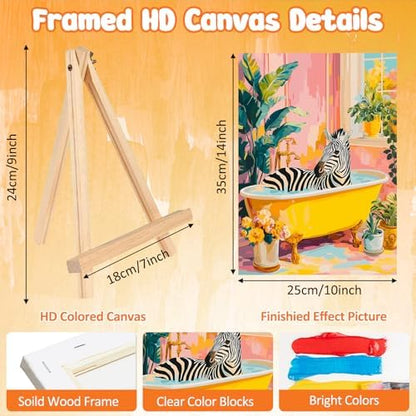 MAXBYE Framed Paint by Numbers Kit for Adults, Zebra in Bathtub Canvas Painting by Number with Wooden Easel, DIY Acrylic Craft Art Kits with Tools for Beginners Gift Home Wall Decor 10×14 in - Image 3