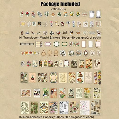 Esweny 200 Pieces Vintage Ephemera Scrapbooking Supplies Pack for Journaling, Decoupage Paper Scrapbook Stickers Kit for Junk Journal Planners Collage Craft Notebooks Album (Forests) - Image 2