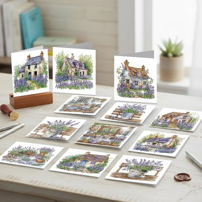 C'eitura 12Pcs Lavender Diamond Art Painting Greeting Card Kit with Envelopes, DIY Floral Christmas Birthday Thanksgiving Card Making Set, Calming Handmade Card Craft - Image 3