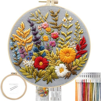 FONNUY Floral Embroidery Kit for Beginners, Colorful Flowers Pre-Stamped Pattern Kits for Adults with Hoop, Thread Needlework, 8'' Hoop (Daisy) by FONNUY