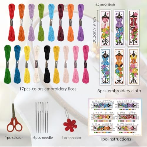 ORIGACH 6 Set Mannequin with Flowers Cross Stitch Bookmark Kit for Beginner - Image 2