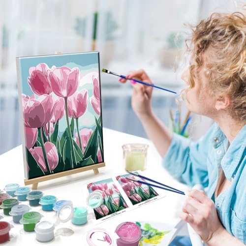 ATDMS Flowers Paint by Numbers Kit for Adults with Frame, 7.87x11.81 Inch - Image 6