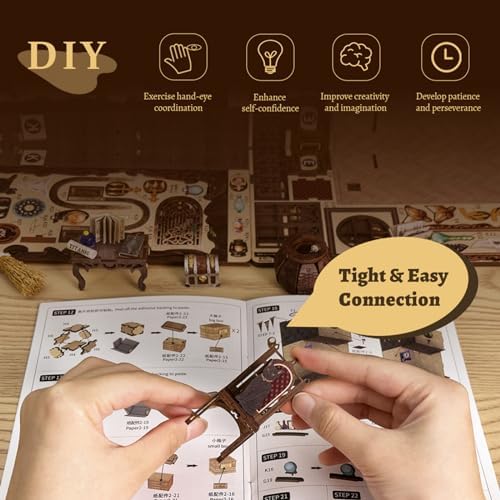 CUTEBEE Book Nook Kit, DIY Booknook Miniature House Tiny House 3D Wooden Puzzle Dollhouse Kit for Adults and Teens, Bookshelf Insert Decor, DIY Craft Gift Model Build - Image 6