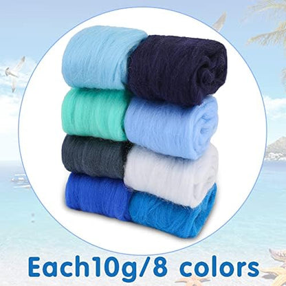 Wonvoc Needle Felting Wool 80 g, 8 Colors Wool Roving for Needle Felting - Image 2