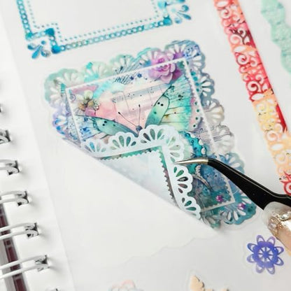 130 Pcs Pastel Fade-Resistant Lace Scrapbook Stickers - Vintage Colorful Butterfly Feather Embellishments, Waterproof Reusable DIY Decor for Journal Wedding Photo Album Craft Gift Seasonal Projects - Image 2