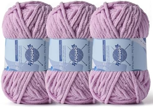 3 Pack Chunky Chenille Yarn for Crocheting, Baby Yarn for Crocheting Soft Blankets, Bulky Yarns for Crochet Amigurumi, 300g (223yds) Fluffy Velvet Yarns for Hand Knitting (3 Light Purple) by OMoiut
