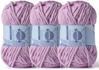 3 Pack Chunky Chenille Yarn for Crocheting, Baby Yarn for Crocheting Soft Blankets, Bulky Yarns for Crochet Amigurumi, 300g (223yds) Fluffy Velvet Yarns for Hand Knitting (3 Light Purple) by OMoiut