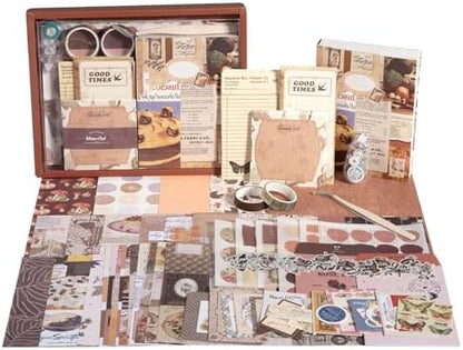 Upgraded Scrapbook Photo Album Supplies Kit with Tweezers and Glue Tape – Vintage Aesthetic Junk Journal Kit, Large Scrapbooking Paper, Sticker Pack, Notebook, DIY Craft, Gift for Adults (Goodtime) by Unknown