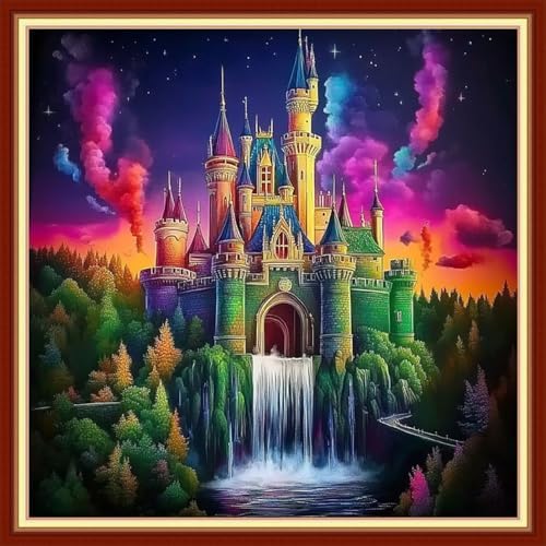 Joyhoor Cross Stitch Kits for Beginners Stamped Cross-Stitch Supplies Needlework preprint Embroidery Kits for Adults DIY Needlepoint Kits Embroidery Patterns 11CT-Rainbow Castle 18x18 inchs by JoyhoorCrossStitchKits