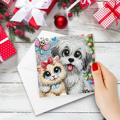 jinglinhh 6pcs Big-Eyed Cats Dogs Butterfly Diamond Art Painting Greeting Cards with Envelopes, DIY Card Making Kits for Adults, Diamond Art Postcards Christmas Cards Craft Gifts - Image 6
