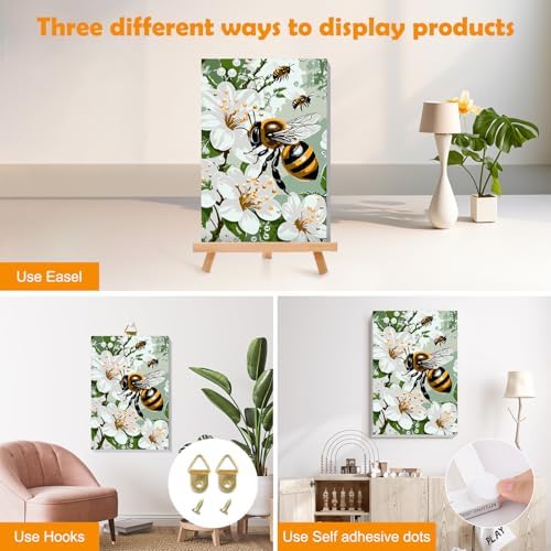 MOGTAA Paint by Numbers Kit for Adults with Frame, Bees Paint by Number Canvas, Flowers Landscape Paint by Numbers with Easel, DIY Animal Oil Painting Kit for Home Wall Decor 8 x 12 Inch - Image 3