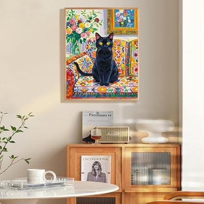 Fountor Cat Paint by Numbers Kit for Adults Beginner, Black Cat Adult Paint by Number Kits on Canvas Without Frame, Cat Flowers Oil Painting by Numbers for Home Decor Gift 16” W x 20”L - Image 2