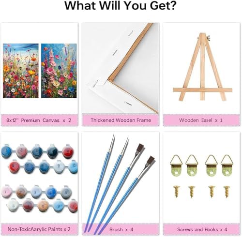 Fotasmua 2Pack Wild Flowers Paint by Numbers Kits for Adults - Flowers Adult Paint by Number Kits with Framed - Wooden Easel, DIY Acrylic Oil Painting by Numbers for Home Wall Decor 8 x 12 Inch - Image 6
