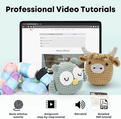 CrochetBox Highland Cow and Owl Crochet Kit for Beginners, 2 PCS Set - Image 4