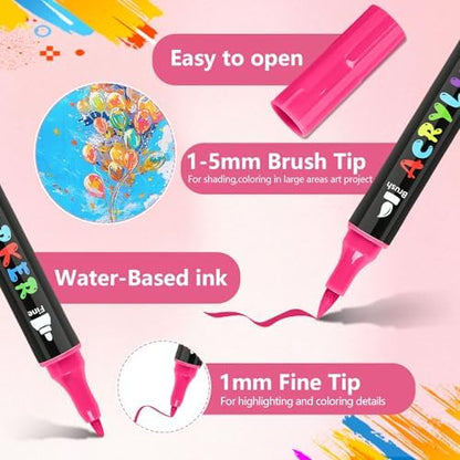 IVSUN 100 Colors Acrylic Paint Pens, Water-Based Dual Tip Paint Markers - Image 2