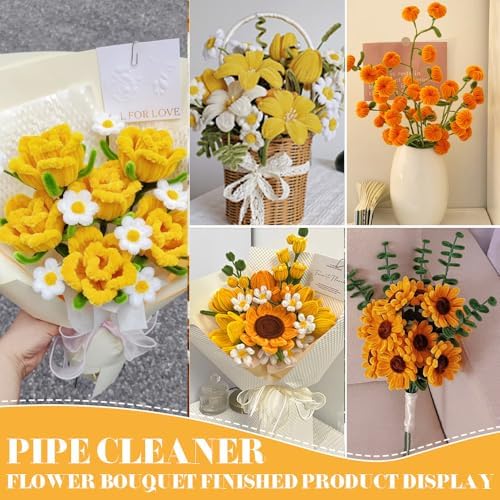 AHAMETON 620Pcs Golden Orange Pipe Cleaners Flower Kit,Chenille Stems - Image 5