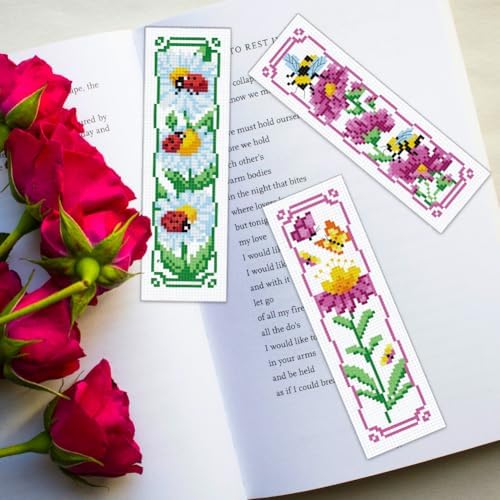 ORIGACH 6 Set Garden Floral Insect Cross Stitch Bookmark Kit for Beginner - Image 6
