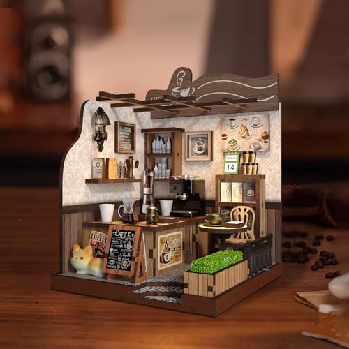 DIY Miniature Dollhouse Kit, 3D Wooden Puzzle Coffee Shop Model, Creative Mini Cafe Building Set with Furniture, Arts and Crafts Gift for Adults & Teens (Country Cafe) - Image 3