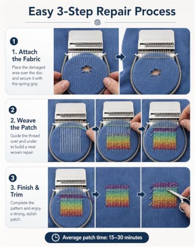 Knit Patch Kit - Mini Darning Loom, Small Weaving Tool for Clothing Repair - Image 3
