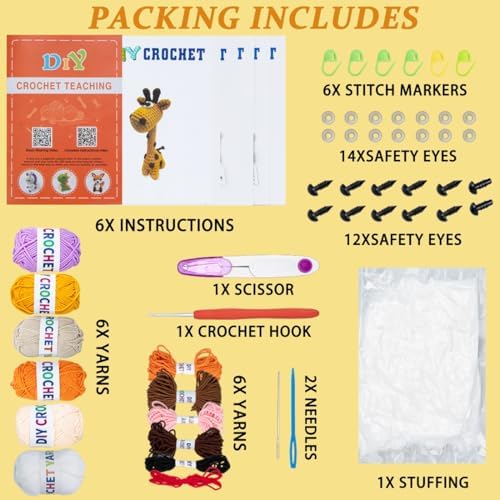 KIECIK Crochet Animal Kit – 6 PCS Crochet Knitting Kit for Beginners - Image 3