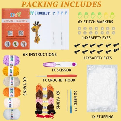 KIECIK Crochet Animal Kit – 6 PCS Crochet Knitting Kit for Beginners - Image 3