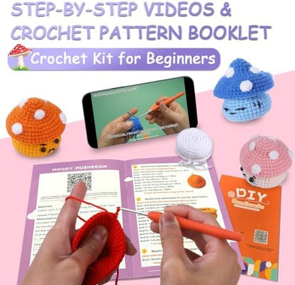 Atofoi Crochet Kit for Beginners Adults Kids - Amigurumi Crochet Kit for Beginners with Step-by-Step Video Tutorials - Beginner-Friendly Yarn - Easy Learn to DIY Knitting Supplies - 4 Pack Mushroom - Image 3